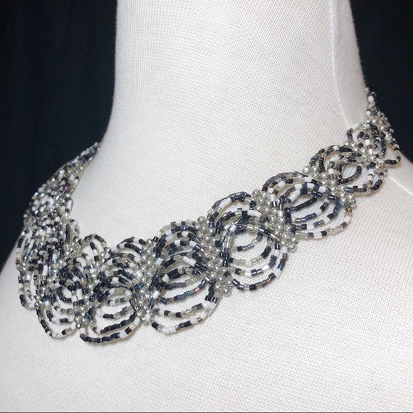 Seed Beads Scalloped Art Bib Multicolor Necklace - Picture 2 of 3